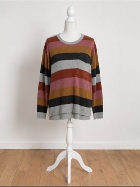 Madewell patch pocket pullover striped knit cotton sweater size L